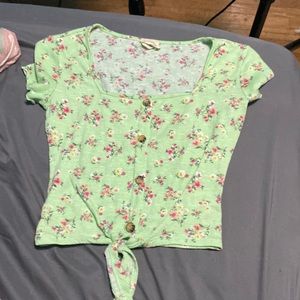 Green/blue vintage crop top with flowers